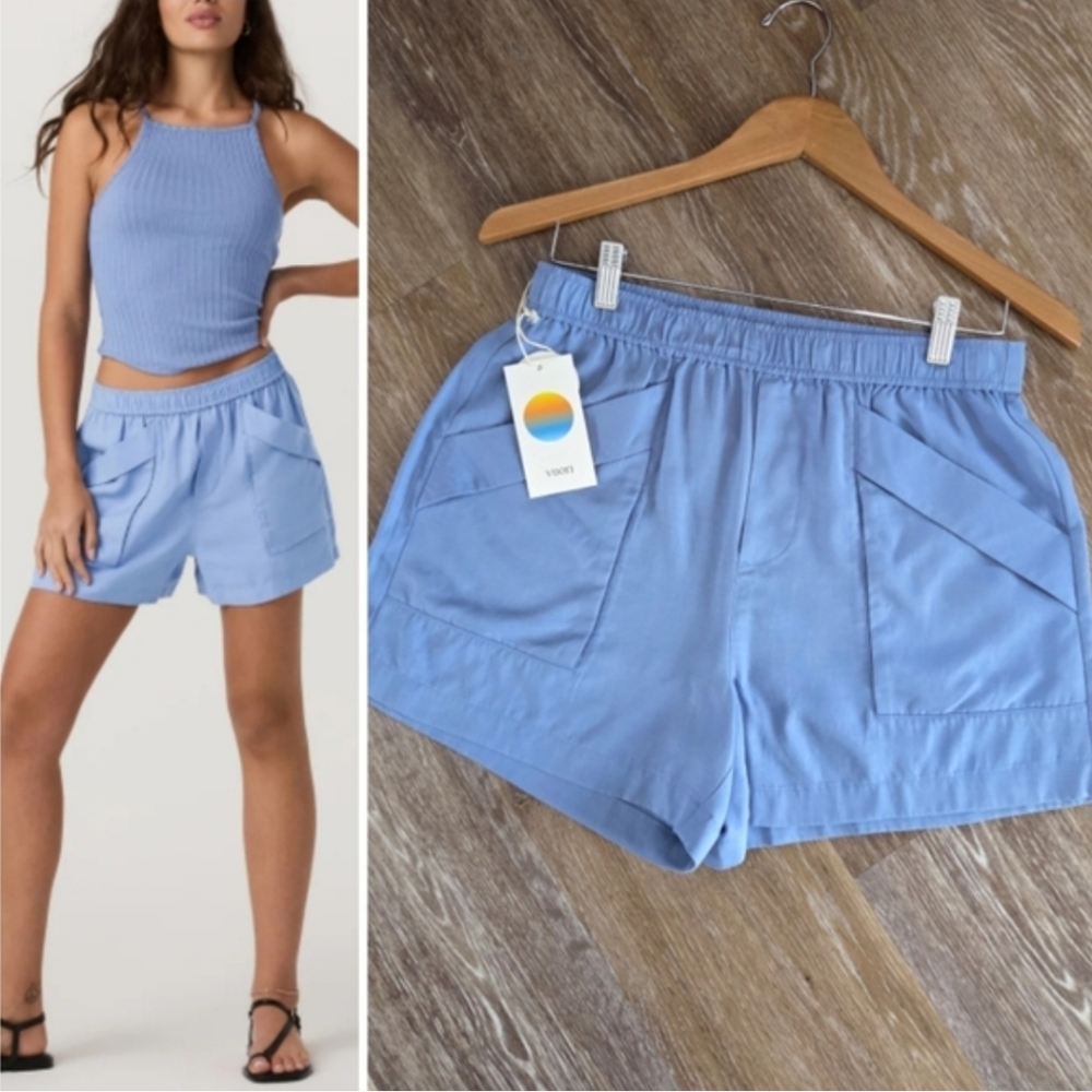 Vuori Trestles Twill Short Linen Lyocell Relaxed Fit Bluebell NWT High Rise